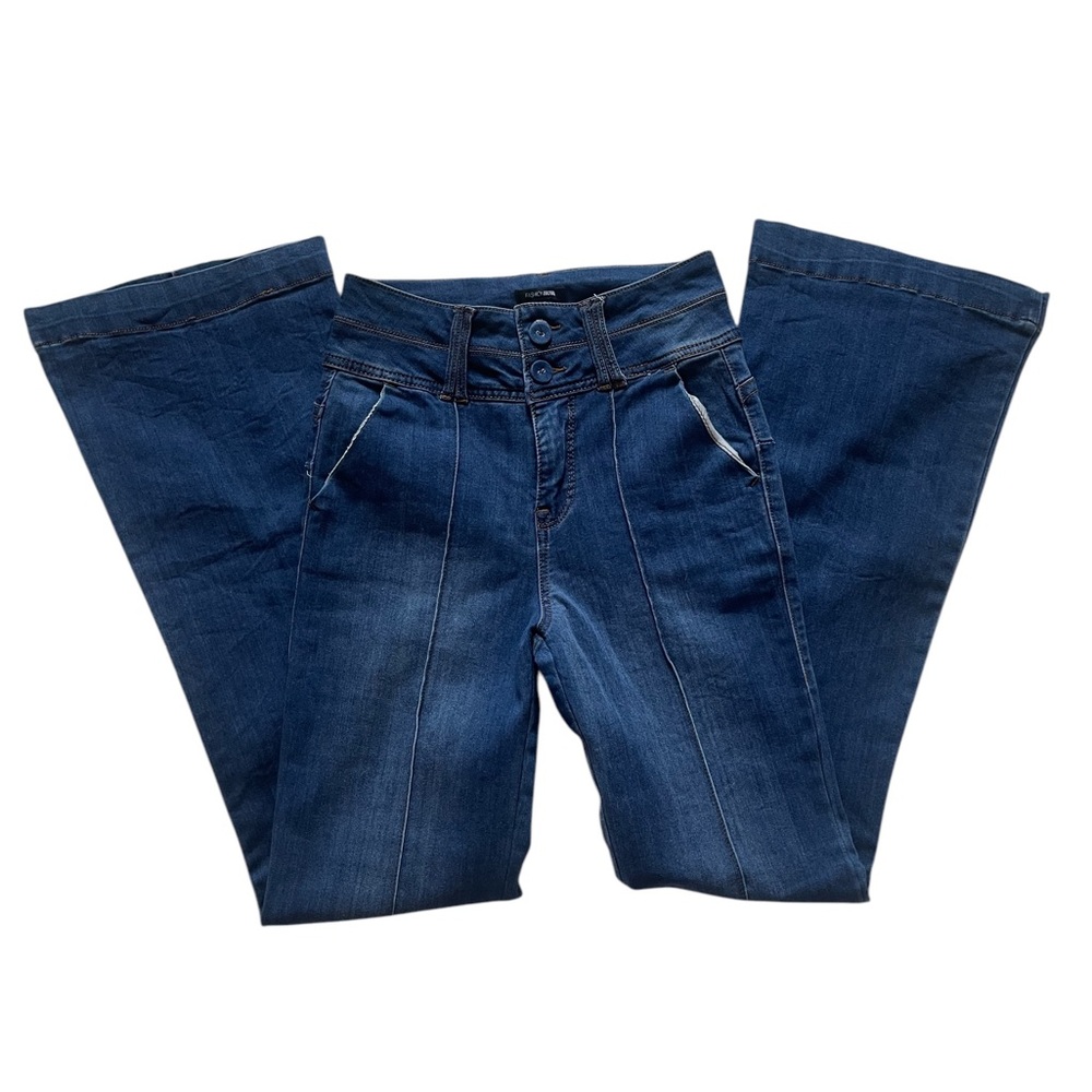 Blue ,high Waisted Wide legged Flared Jeans, Stretch,Size 7 - Picture 3 of 5